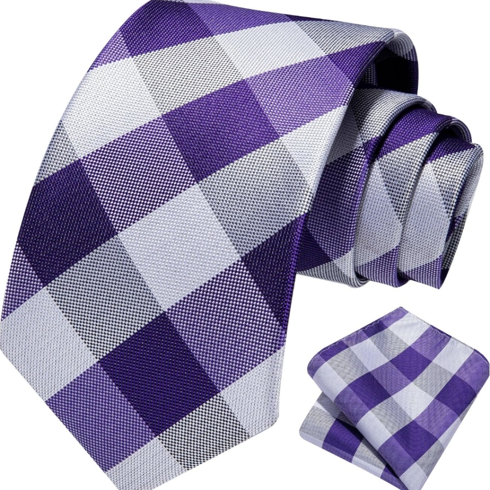 Purple Plaid Checkered Men's Tie With Matching Pocket Square! NWT
